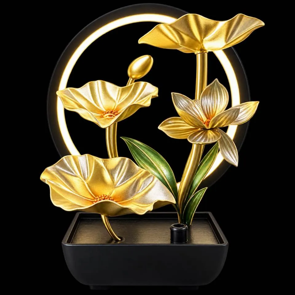 Pileta de Agua- Fuente con Lampara Metal — Plantas artificiales